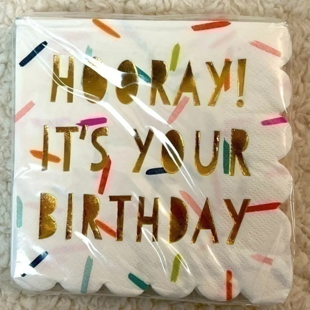 🎉 2/$10 Slant “Birthday” Foil Beverage Napkins